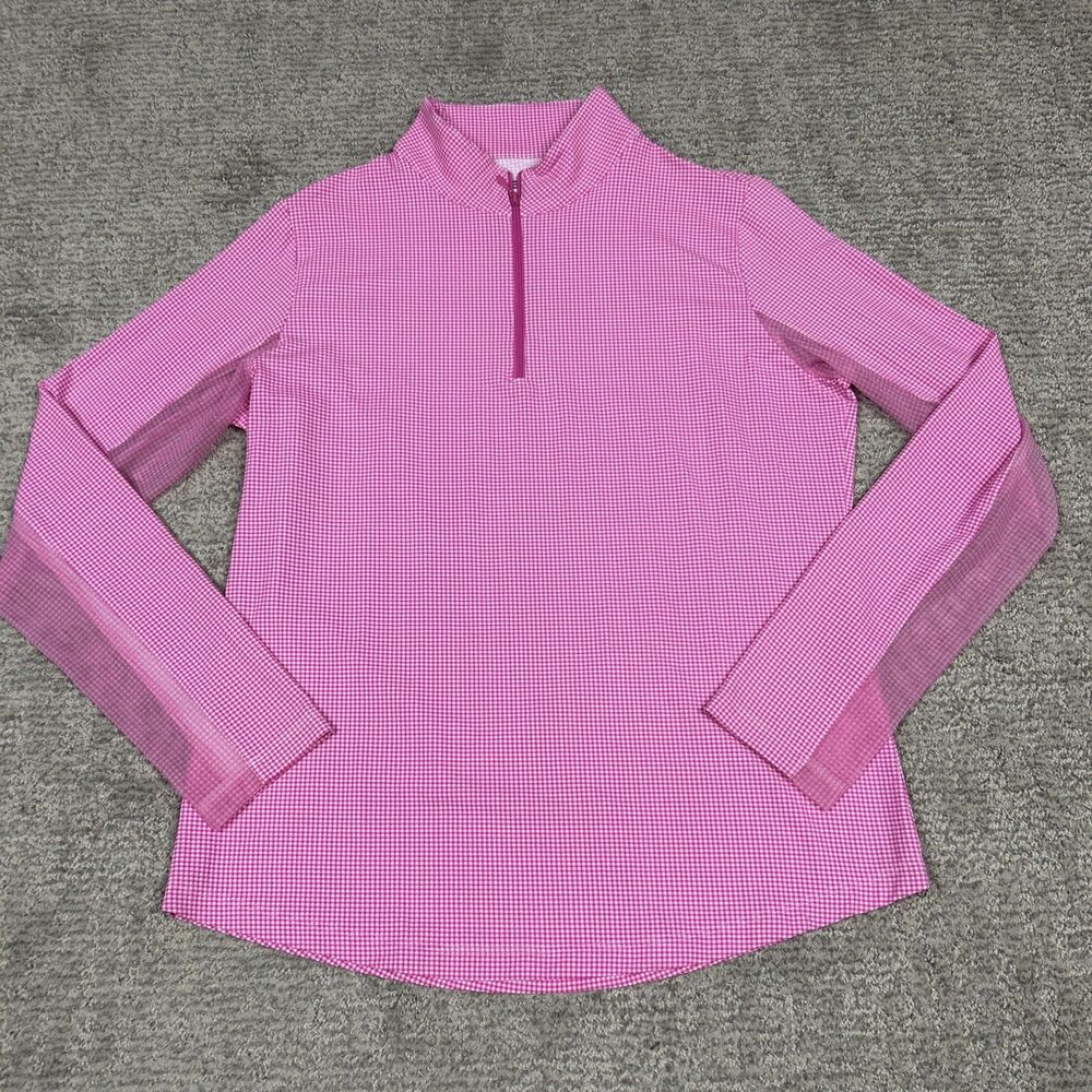 IBKUL Shirt Womens Medium Pink White Golf Pickleball UPF50+ Beach Top 1/4 Zip